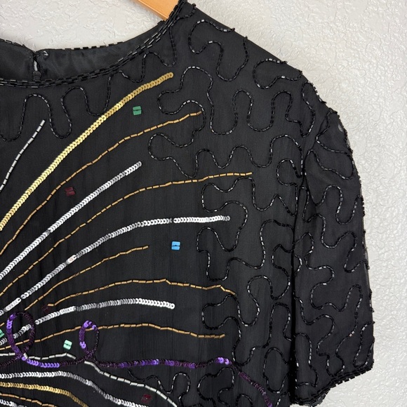 Y2K Vintage 2000 Champagne Pop Sequin Beaded Top - Millennium, Party, NYE - Picture 6 of 10